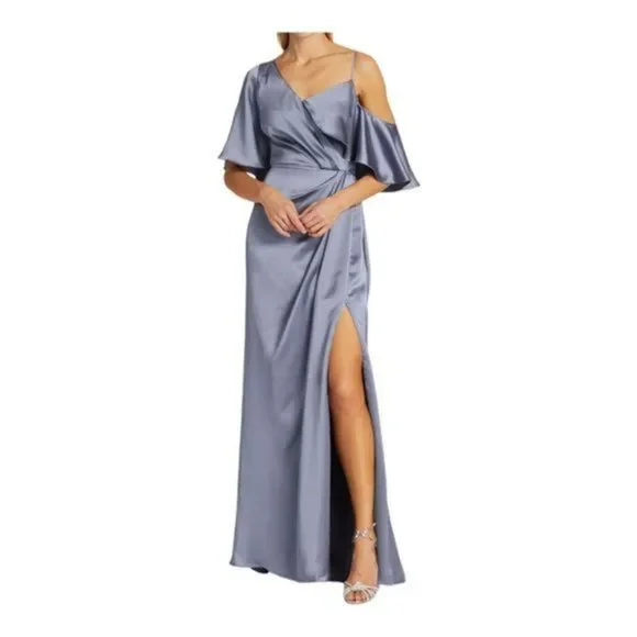 Amsale Asymmetric Ruffle Sleeve Gown Size 14 NWOT - Picture 3 of 11
